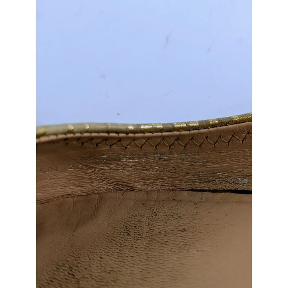 Tory Burch Reva Ballet Flats 7.5 Tan Gold Snakeskin Print Metallic Logo Round